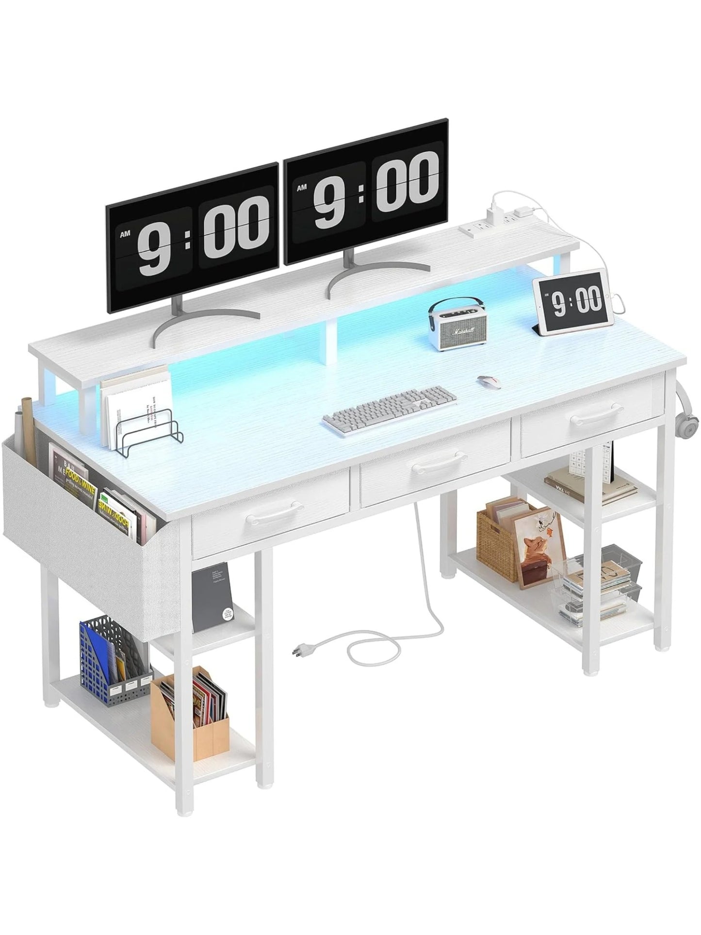Lufeiya Computer Desk with Fabric Drawers, White