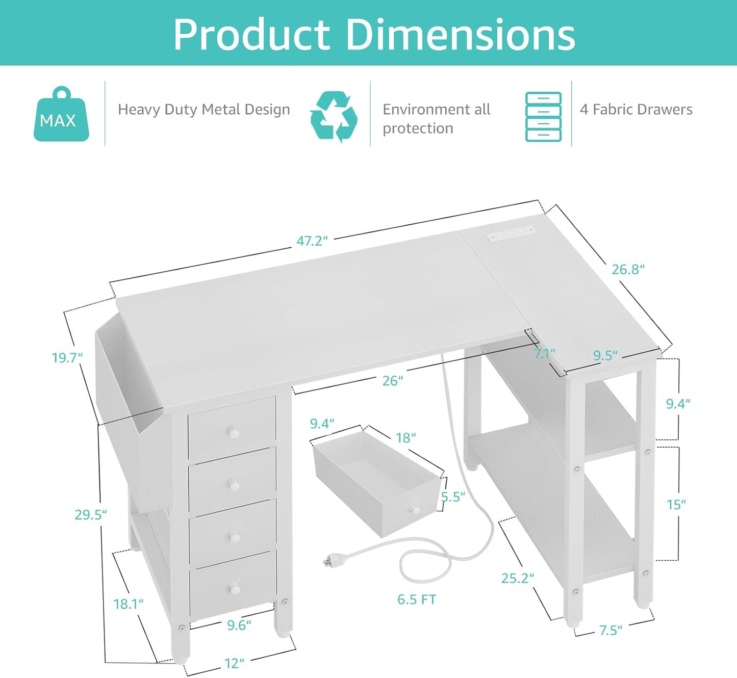 Lufeiya L-Shaped Gaming CPU Desks, White
