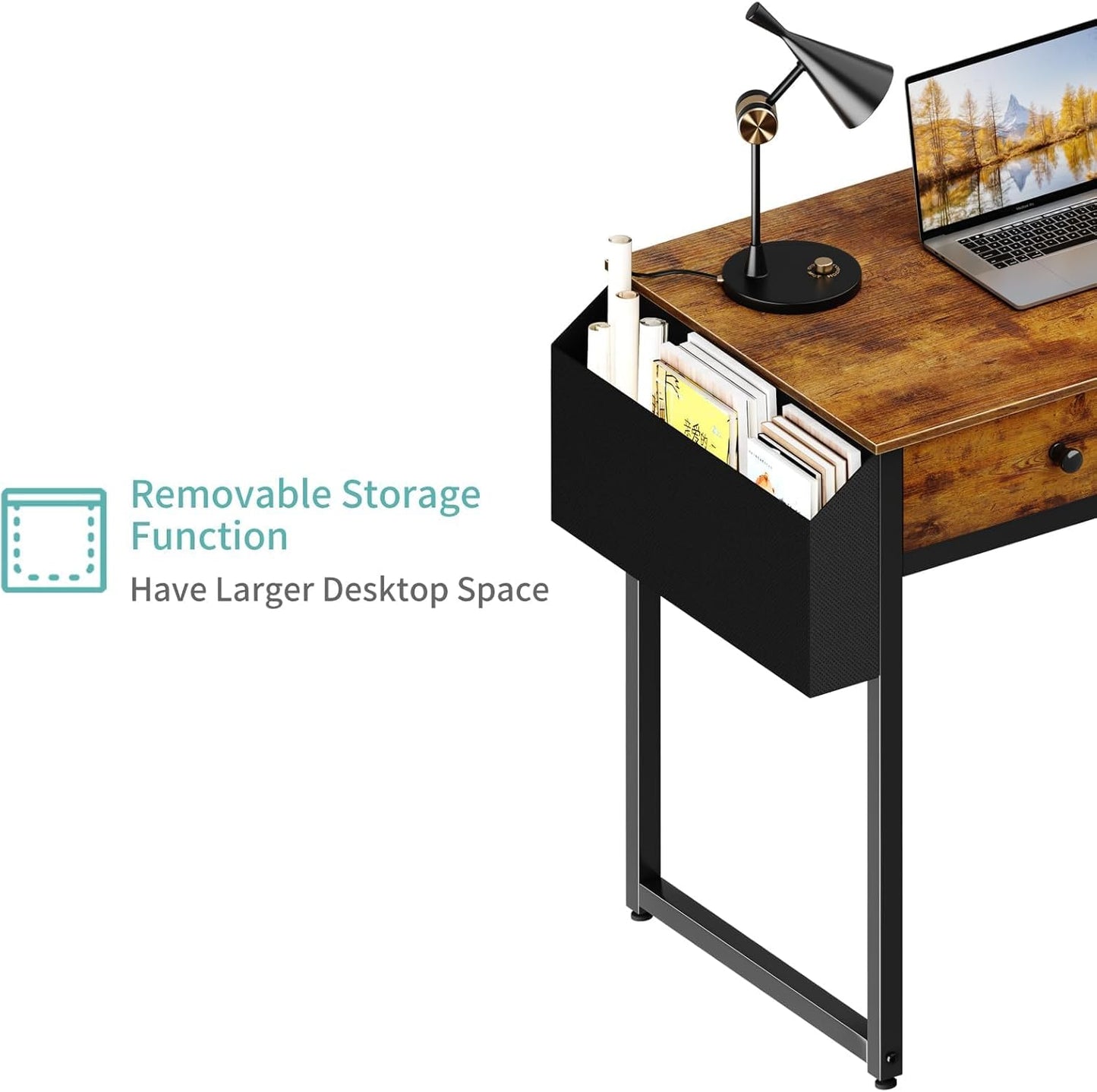 Lufeiya Compact Desk with 2 Drawers, Rustic Brown