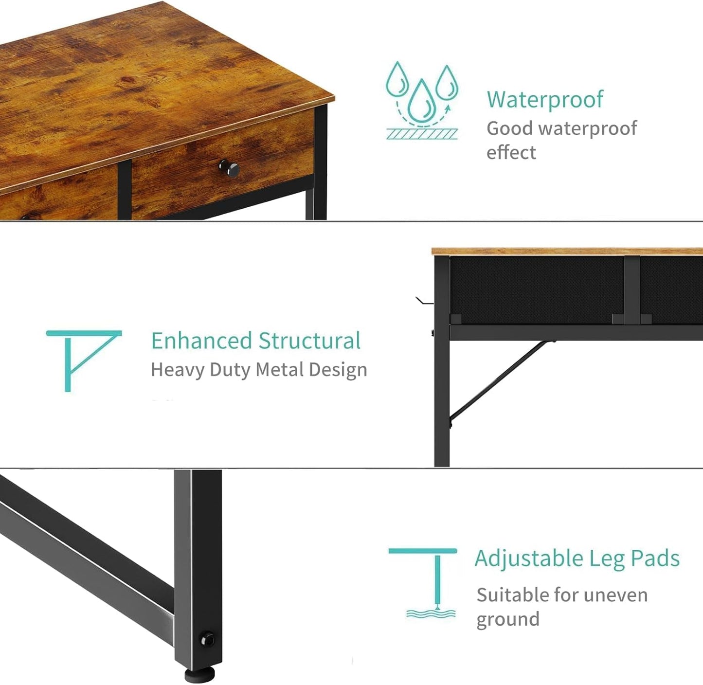 Lufeiya Compact Desk with 2 Drawers, Rustic Brown
