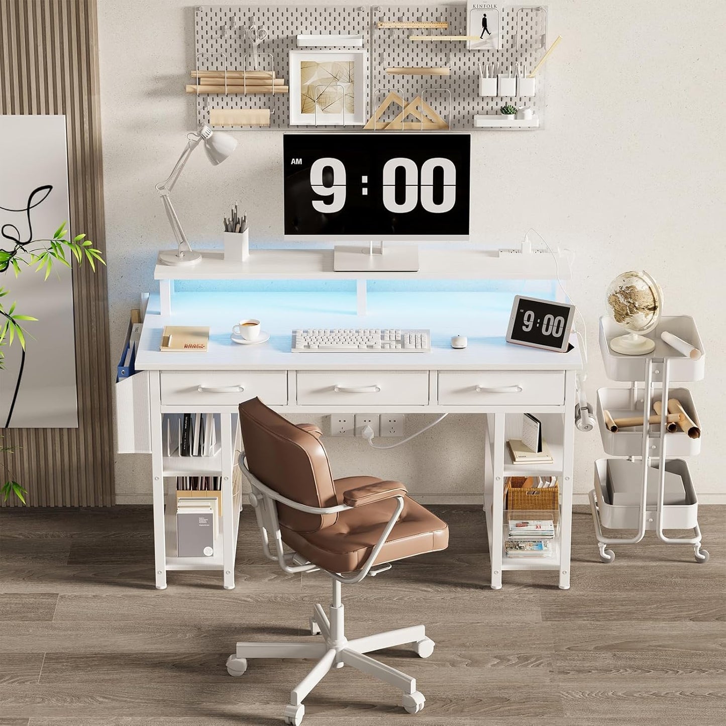 Lufeiya Computer Desk with Fabric Drawers, White