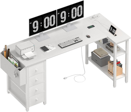 Lufeiya L Shaped Computer Desk with Drawers, White