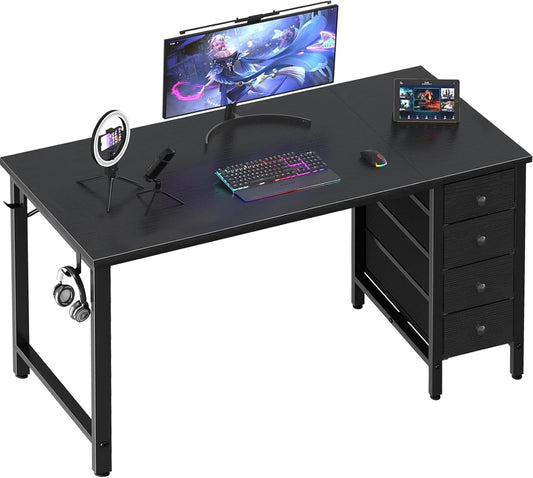 Lufeiya Gaming Desk with 4 Fabric Drawers, Black