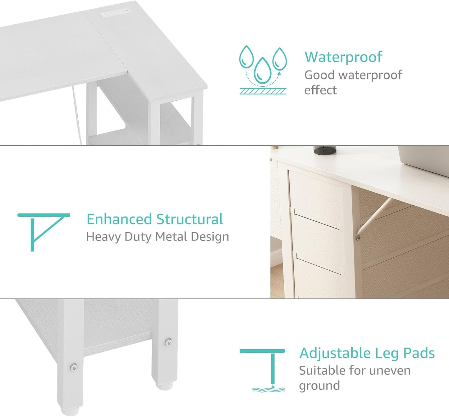 Lufeiya L-Shaped Gaming CPU Desks, White