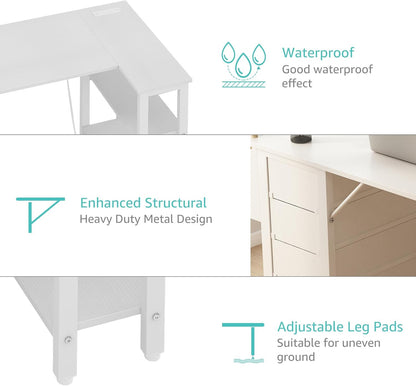 Lufeiya L-Shaped Gaming CPU Desks, White