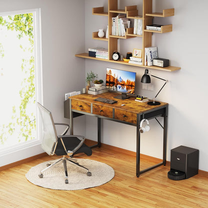 Lufeiya Desk with 3 Drawers for Bedroom, Vintage Brown
