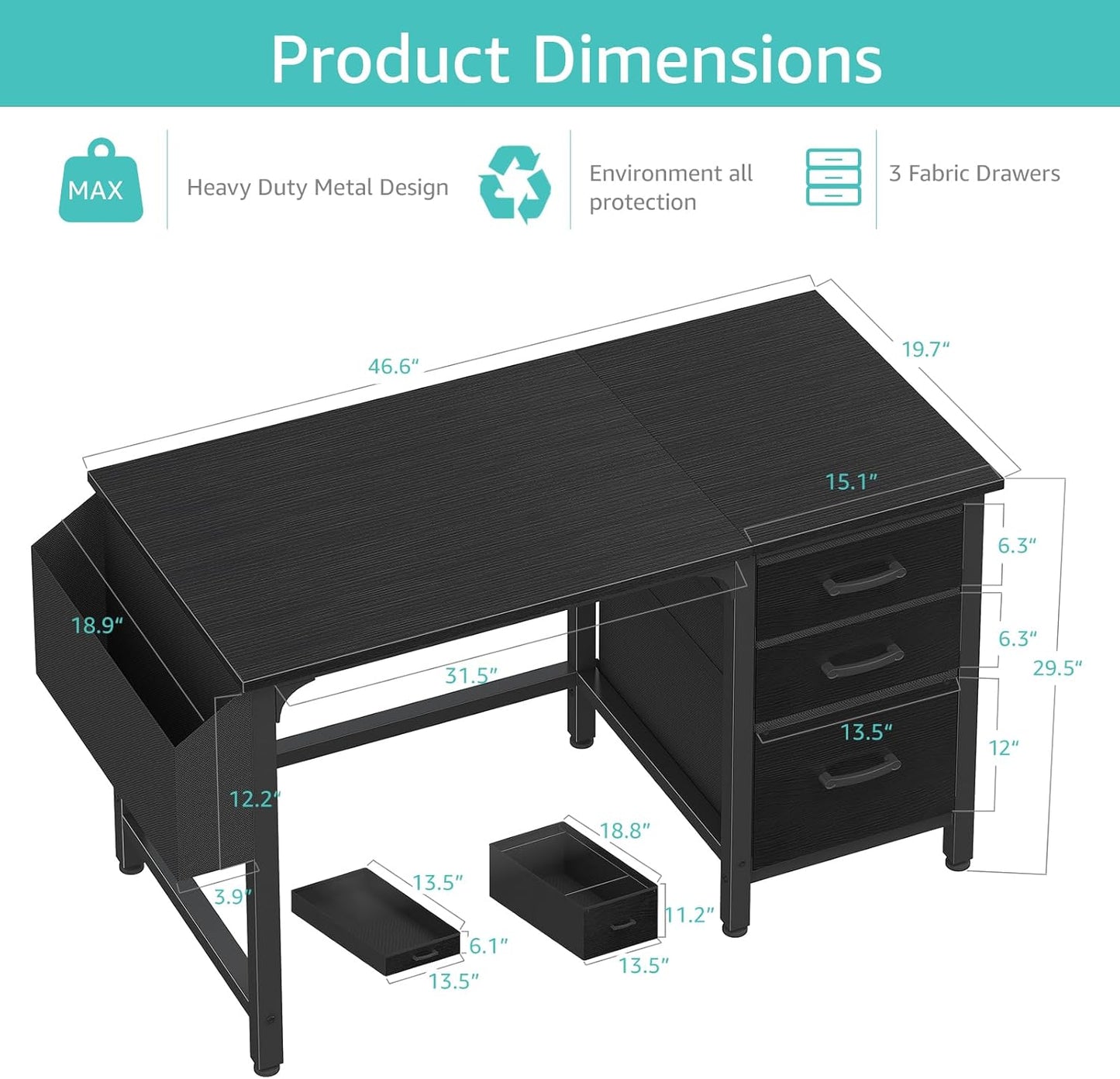 Lufeiya 47‘’ Computer Desk with File Drawers Cabinet