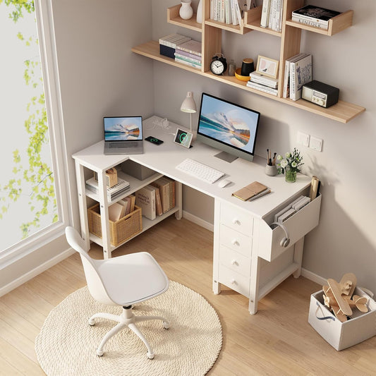 Lufeiya L-Shaped Gaming CPU Desks, White