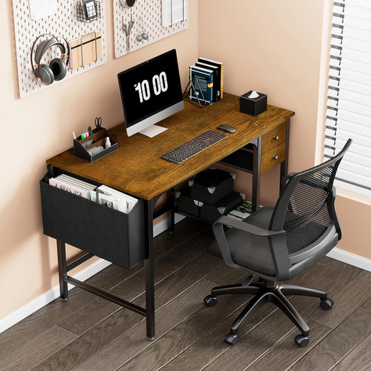 Lufeiya Computer Desk with Drawers , Rustic Brown