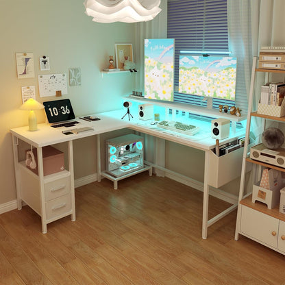 Lufeiya Built-in Outlets L Shaped CPU Desk, White