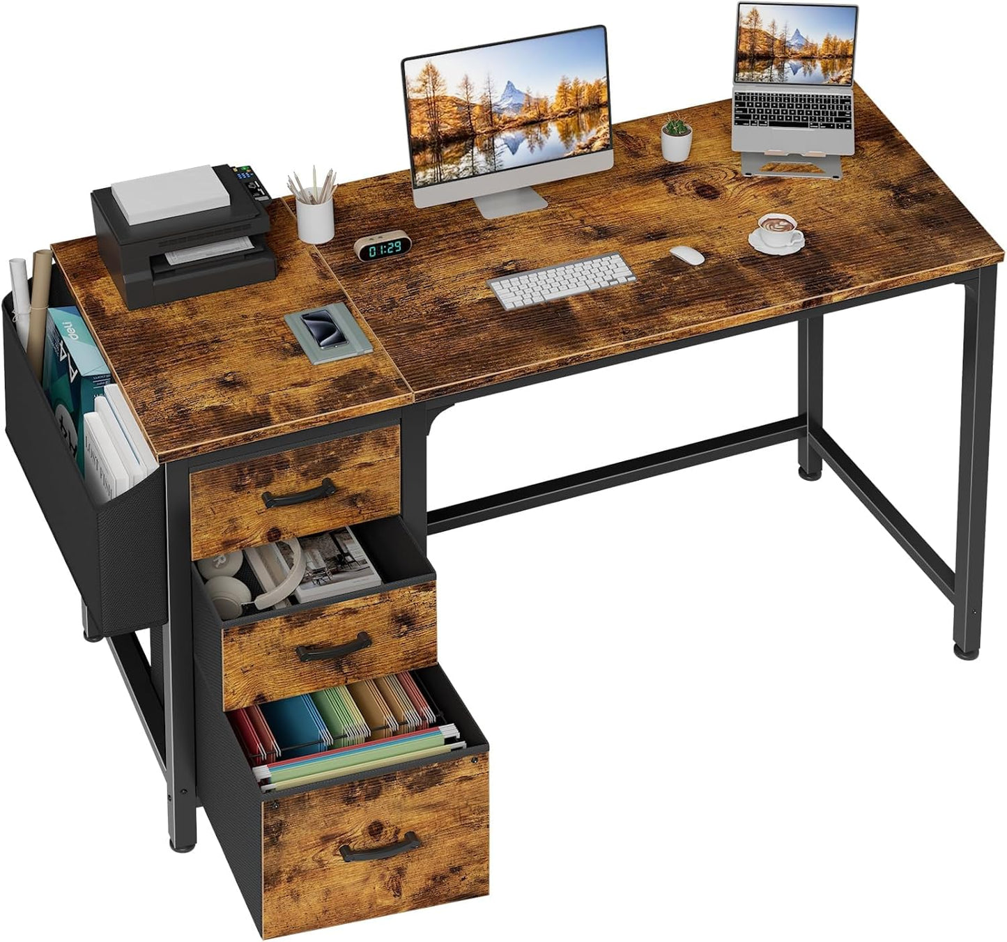 Lufeiya 47‘’ Computer Desk with File Drawers Cabinet