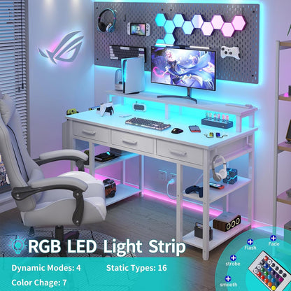 Lufeiya Computer Desk with Fabric Drawers, White