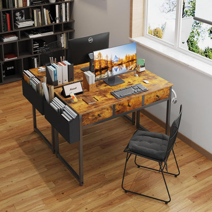 Lufeiya Desk with 3 Drawers for Bedroom, Vintage Brown
