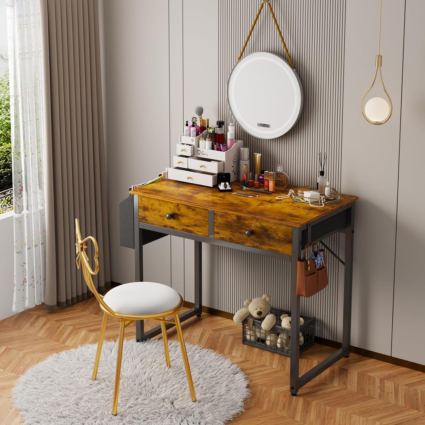 Lufeiya Compact Desk with 2 Drawers, Rustic Brown