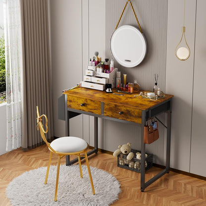 Lufeiya Compact Desk with 2 Drawers, Rustic Brown