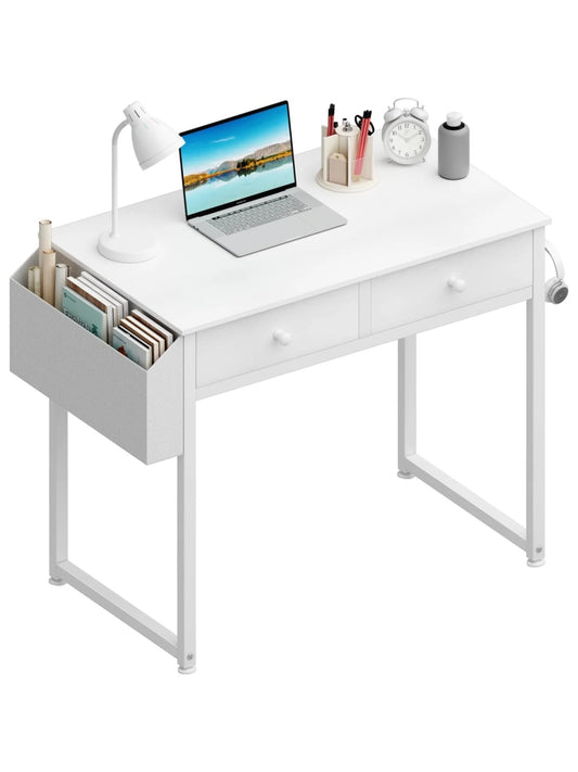 Lufeiya Compact Desk with 2 Drawers, White